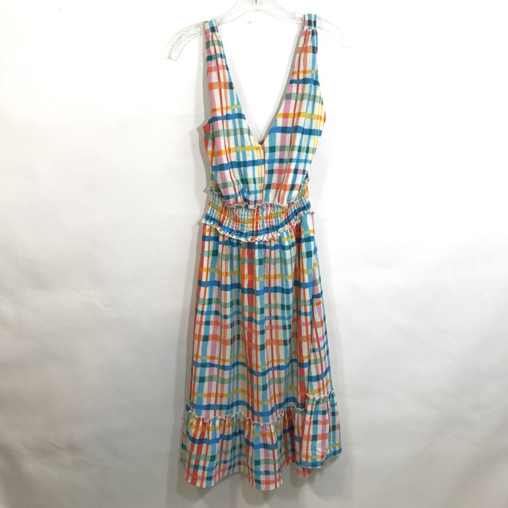 Cato Casual V-Neck Smocked Midi Dress Multi-Color Check Print S - Picture 4 of 10